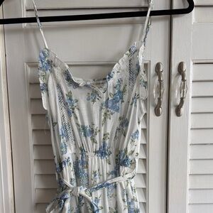 Blu Pepper White Floral Midi Dress with Blue Roses